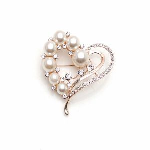 Broche En Forme De Coeur Avec Strass Et Perles Synth&eacute;tiques, Accessoire Pour Foulard, Ch&acirc;le, Corsage, F&ecirc;te De Mariage - Neuf