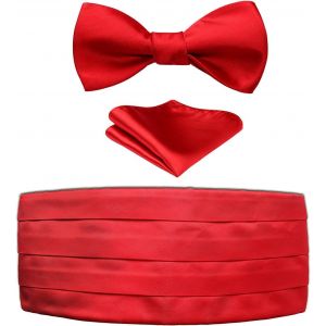 Mens Solid Color Tuxedo Belts & Bow Tie & Pocket Handkerchief Paisley Set.[B1567] - Neuf