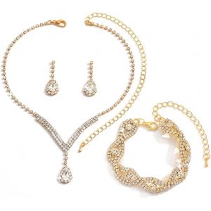 Parure Bijoux Femme Mariage Zircone Cubique Collier Boucles D'oreilles Et Bracelet 3pcs Ensemble Pour Fête Mariée Parure Bijoux Pour Fiançailles Fête Prom Cadeau Noël - Neuf