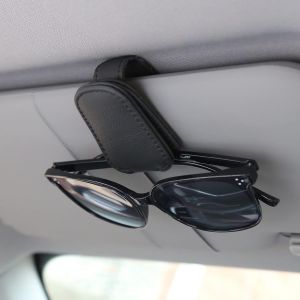 Support de lunettes de soleil (noir) pour pare-soleil de voiture, clip magnétique en cuir pour lunettes de soleil, support de carte de ticket, accessoires pour pare-soleil de voiture - Neuf