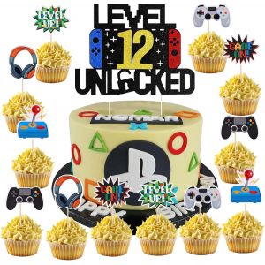 37pcs Décoration Gâteau D'anniversaire Jeux Vidéo,Décorations Gâteau Anniversaire Gaming 12 Ans,Cupcake Topper Jeu Vidéo,Thème Console De Jeux Toppers Cupcake Pour Fête D'anniversaire Enfant - Neuf