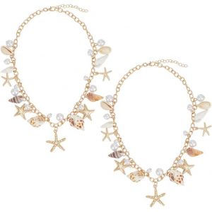 Kal-Collier De Plage D'été Pour Femme Collier Épais En Coquillage Collier En Coquillage Collier En Étoile De Mer Collier En Coquillage Et Perles Bijoux De Plage D'été - Neuf