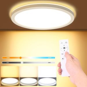 TIANYI-Plafonnier LED Dimmable avec Télécommande, 18W LED Plat Luminaire 1800lm, Température de Couleur 3000K-6000K, 2.5cm Ultra Fin Plafonnier 22cm pour Chambre, Salon, Salle de Bain, Cuisine Ø22cm - Neuf