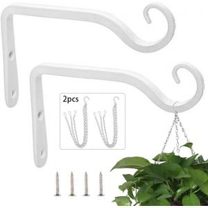 Mevronisshop-Lot De 2 Crochets Muraux En Alliage De Zinc Blanc Avec 2 Cha&icirc;nes De Suspension Pour Plantes, Lanternes, Mangeoires &Agrave; Oiseaux - Neuf