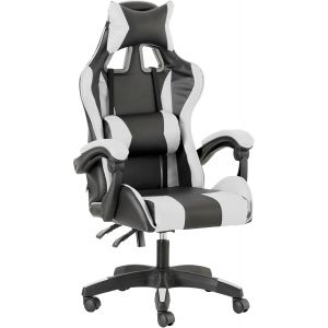 Ulteronixshop-Chaise de Gaming, Chase de Jeux Ergonomique Chaise de Bureau avec Confortable Dossier r&eacute;glable, Appui-t&ecirc;te et Soutien Lombaire, Blanc - Neuf