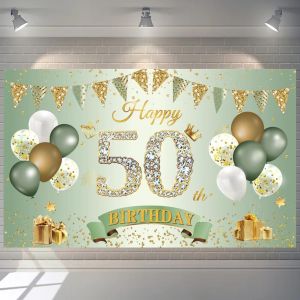 Trahoo-Bannière D'anniversaire 50 Ans Pour Femmes Et Hommes - Décoration Verte Et Dorée - 50 Ans - Bannière D'anniversaire En Tissu Extra Large - Poster Pour 50e Anniversaire - Décoration De Fête - Neuf