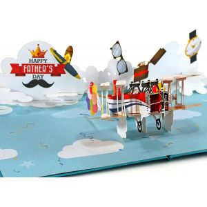 Carte fete des peres, Carte pop-up pour la fête des pères, fête des pères, carte de v?ux d'anniversaire 3D Plane Fathers Day, (avion Happy Father's Day) - Neuf