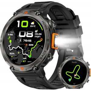GPS Montre Connectée Homme avec Appels Bluetooth 1,45"" Militaire Smartwatch 3ATM Étanche avec Torche LED Boussole 110+ Modes Sportifs Fréquence Cardiaque - Neuf