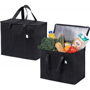 SUBZONAL-Lot de 2 Grand Sac Isotherme Courses, Sac Glaciere Pliable avec Couvercle et Poign&eacute;es Renforc&eacute;es, Sac de Courses Debout, Sac Thermique R&eacute;utilisable, Sac Repas Durable (Noir, Lot de 2) - Neuf