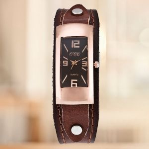 Montre A Quartz Ccq Pour Homme, Style Retro, Cadran Rectangulaire, Bracelet En Alliage Pu (Cafe Fonce) - Neuf