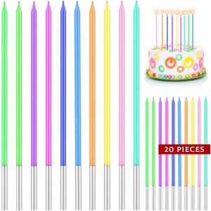 Chenquansarl-20 Pièces Bougies D'anniversaire, Bougie Longue Couleur Arc En Ciel Happy Birthday Cake Topper, Bougies De Gâteau D'anniversaire Bougies Cupcake Pour La Décoration De Fête De Mariage D'a - Neuf