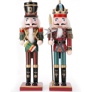 2pcs D&eacute;coration De No&euml;l Casse-Noisette Soldat Chiffres 30cm En Bois Casse-Noisette De Marionnettes Traditionnelles De No&euml;l Casse-Noisette Chiffres Kids Toy Table De Cadeau Ornam - Neuf