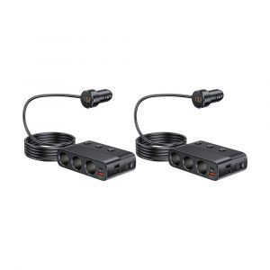 Lot de 2 adaptateurs chargeurs USB de voiture 128 W avec interrupteur marche/arr&ecirc;t, charge rapide QC 3.0 et PD, rallonge &agrave; 3 prises - Neuf