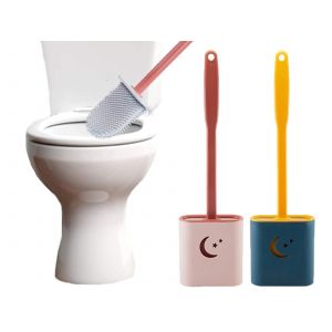 Lot de 2 brosses de toilette en TPR avec support - Rose et bleu - Neuf