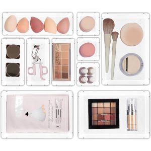 Lot de 10 Organisateurs de Tiroir-4 Tailles,Rangement Tiroir en Plastique Transparent-Parfait pour Salle de Bain,Coiffeuse,Bureau,Cuisine,Outils et Maquillage - Neuf
