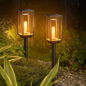 2 Pi&egrave;ces Lampe Solaire Exterieur Jardin, Lampes De Chemin Solaires Ip65 &Eacute;tanche Lampes Solaires Eclairage Pour Jardin,Terrasse,Pelouse,Ext&eacute;rieu(Blanc Chaud) - Neuf
