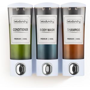 KAL-Distributeur De Shampooing Et D'Après-Shampoing, Distributeur De Savon À 3 Compartiments À Fixation Murale, Sans Perçage, Gel Douche, Gel Douche, Gel Douche, Gel Douche Liquide Pour Salle De - Neuf