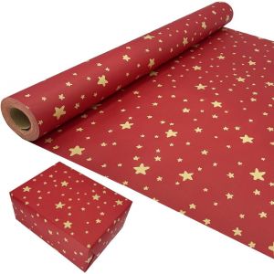 Rouleau De Papier Cadeau D'anniversaire, 43 Cm X 15 M, Rouge, Motif Étoile, Kraft Recyclable, Pour Anniversaire, Mariage, Fête - Neuf