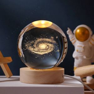 Veilleuse Boule De Cristal 3d Unique,Lampe Led,Lampe De Table De Chevet,Galact Plonger Oyante,Planètes De Saturne,Lune,Cadeau D'anniversaire Pour Enfants,Jouet,5cm-Usb Plug-Galaxy - Neuf