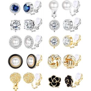Cmjaagur-10-15 Paires Boucles Oreilles Clip Pour Femme Clips Oreilles Non Perc&eacute;es Fille Argent Or Fausse Perle Larme Fleur Zircon Cristal Non Perc&eacute;es Boucle Oreille Boucle Oreille Sans Trou[M110] - Neuf