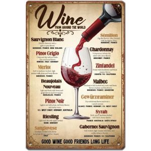 KALANKA-Plaque Metal Vintage Vins Vins du Monde Entier Plaque M&eacute;tal Vintage Affiche D&eacute;coration Murale Plaque Murale Decorative R&eacute;tro Dr&ocirc;le Cadeaux Panneau en &Eacute;tain Panneau Decoratif Exterieur Metal - Neuf