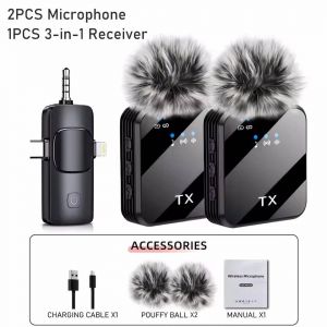 Lavalier Double Microphone &Agrave; Revers Sans Fil Micro &Agrave; Cravate Professionnel Pour Iphone T&eacute;l&eacute;phone Android T&eacute;l&eacute;phone Portable Pc Boutonni&egrave;re Microphon Micro.1 To 2. - Neuf
