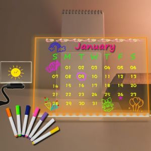 Veilleuse Led En Acrylique Avec Stylo 7 Couleurs 40 &times; 30 Cm, Tableau Effa&ccedil;able &Agrave; Sec, &Eacute;clairage Usb, Blanc Chaud, Lampe De Table De Bureau, Bloc-Notes, M&eacute;mo, Pour Bureau, Caf&eacute;, &Eacute;cole, D&eacute;coration - Neuf