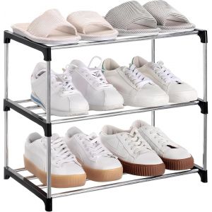 Kgabery-Étagère À Chaussures 3 Niveaux,Empilable Meuble Chaussure En Métal,Rangement Ajustable Pour Chaussures,Pour Entrée,Placard,Assemblage Facile,Gain De Place - Neuf