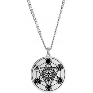 Kal-Collier Pendentif Cube De Metatron Pour Hommes Femmes En Acier Inoxydable Style G&eacute;om&eacute;trique &Eacute;vider Sceaux D'archange Collier Gu&eacute;rison Spirituelle Talisman Bijoux - Neuf