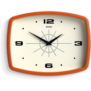 JONES CLOCKS® Film Horloge Murale | Horloge rétro rectangulaire | 25 cm | L¿Orange | Look Design Cool du Milieu du siècle pour la Cuisine, Le Salon ou Le Bureau - Neuf