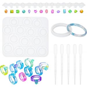 Moule En Silicone Bague, 8 Pcs Moules Pour Bagues En Diamant Cristal Pour La Fabrication Dargile Liquide, R&eacute;sine Epoxy, Bijoux - Neuf