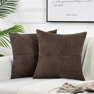 Eryi-Lot De 2 Boho Housse De Coussin 50x50 Brun Foncé,À Motif Croisé Decoration Housses De Coussin En Velours Côtelé,Douillet Taie D'oreiller Housse Coussin Moderne Pour Canapé Chambre Chaise Lit - Neuf