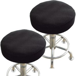 Pack De 2 Stretch Housses De Chaise Ronde Pivotante Tabouret Couvre, Tabouret De Bar Couvre, 35-42cm, Pour Des Chaises De Bureau, Chaises De Salle À Manger, Bar, Décoration De Mariage (Noir) - Neuf