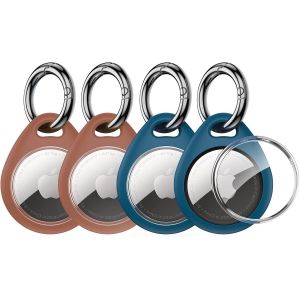 Airtag Porte Cl&eacute; [Lot de 4] Coque de Protection pour Airtags 2021 [avec Couvercle TPU Ttransparent] [Anti-Perte &Anti-Chute & Anti-Rayures] pour Cl&eacute;s/Sacs/Chat/Chien,etc- 2 Brun+2 Bleu - Neuf
