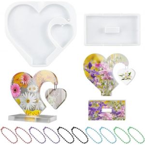 Moule Silicone Resine En Coeur, Cadre Photo Personnalis&eacute; En R&eacute;sine &Eacute;poxy Pour, Photo 3d En Forme De C?ur Pour R&eacute;sine, Avec Cha&icirc;ne Perles Color&eacute;es Pour D&eacute;coration De Mariage - Neuf
