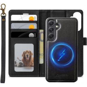KALANKA-Magn&eacute;tique Coque pour Samsung Galaxy A55 5G Compatible avec MagSafe, 2 in 1 Housse en Cuir PU Premium Amovible Protection Etui &agrave; Rabat Fentes Carte Pochette de Portefeuille Antichoc, Noir - Neuf