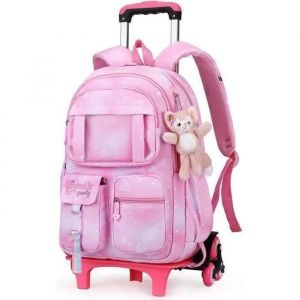 Rose - Cartable à roulettes - LECOO - Modèle Fille - Nylon - 6 Roues - Rose - Neuf