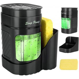 ERYI-Distributeur Liquide Vaisselle, Distributeur Savon Porte-Éponge De Qualité Supérieure 3 En 1, Distributeur Savon Cuisine(Noir) - Neuf