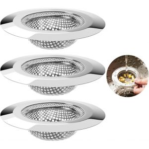 Lot de 3 filtres d'&eacute;vier en acier inoxydable pour cuisine et salle de bain-Anti-obstruction-Pour &eacute;vier,douche,lavabo - Neuf