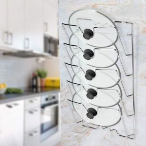 Chaas-Porte-Couvercles De Casseroles Accroche Couvercles De Casseroles Mural 5 Places Vertical Support De Couvercles Casseroles En Métal Range Couvercle Pour Poêle Avec - Neuf