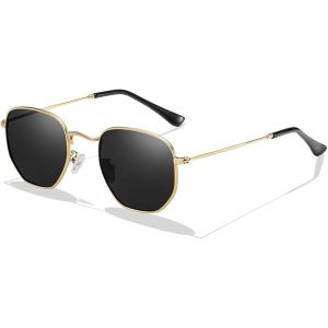 Lunettes De Soleil Homme Femme Carré - Polarisées Lunette De Soleil Polygone Polarisée Cadre Métallique Hexagonal Rétro Protection Uv400[Lunettes256] - Neuf