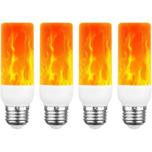 Kal-Ampoule À Flamme Led, 2w E27 Ampoule À Effet De Flamme, 1400k, Ampoule À Lumière Vacillante, 3 Modes D'éclairage, Lampes Décoratives Pour Maison, Jardin, Bar, Halloween, Noël (4 Pcs) - Neuf