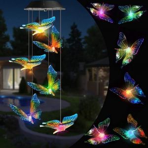 Kal-Led Lampe Carillon À Vent Solaire, Guirlande Solaire Extérieure, Solaire Mobile Carillon Changeant De Couleurs Solar Wind Chimes Lampe Pour Jardin D'été, Patio, Tente, Mariage (Papillon) - Neuf