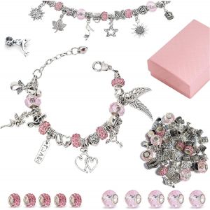 Kit De Bracelets À Breloques Diy-Cadeau Pour Fille De 8 À 12 Ans-Kit De Bricolage Pour Enfants Avec 3 Chaînes Argentées Et Boîte Cadeau - Neuf