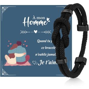 Eryi-Bracelet Homme Infini Cadeau Papa: Bracelet Corde Noir Tressée Fait À La Main Bracelet Fils Surf Ajustable Cadeau Anniversaire Homme Pour Papa Fils Mari - Neuf