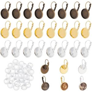 Kal-30 Sets 3 Couleurs Boucles D'oreilles Cabochon Dormeuses Supports Cabochon, Crochet Support Boucle D'oreille Dormeuse En Laiton Avec Cabochons Verre En Forme De D&ocirc;me, Plateau: 16mm - Neuf