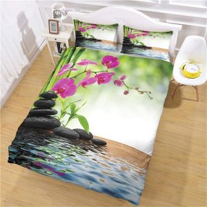 Housse De Couette X Zen Fleurs Feuilles De Bambou Pierres Parure De Lit Pieces En % Polyester Avec Fermeture &iquest;&iquest; Glissi&iquest;&iquest;Re, Ensembles De Literie Avec - Neuf