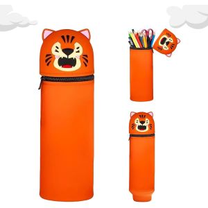 Kal-Trousse Silicone Verticale,2 In 1 Grande Capacit&eacute; Extensible &Eacute;tui &Agrave; Crayon,Trousse Kawaii Fermeture Eclair En Silicone Porte-Stylo De Table Pour Gar&ccedil;on Et Fille(Tigre) - Neuf