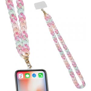 Kal-Cordon Telephone Portable,Tour De Cou Telephone,Bijoux De Telephone,Longue Lanière De Téléphone En Acrylique, Chaîne De Téléphone Perlée Avec Pendentif En Forme De Clé(Rose Transparent) - Neuf