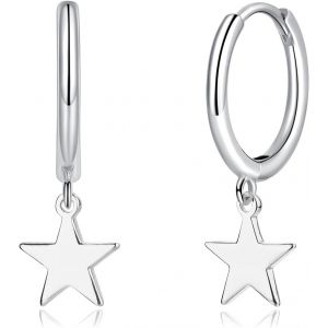 Kal-Boucles D'oreilles Cr&eacute;oles Pendantes Pour Femme En Argent Sterling 925 - Petites Cr&eacute;oles Rondes - Hypoallerg&eacute;niques - En Forme De Coeur - Croix - &Eacute;toile - Boucles D'oreilles Pendantes - Avec - Neuf
